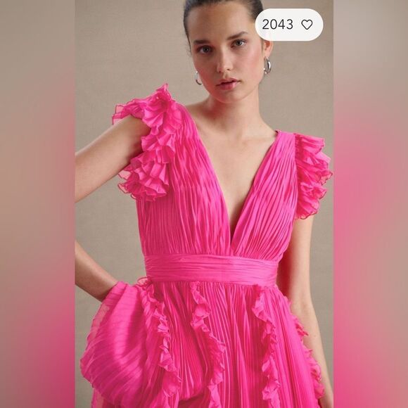 Mac Duggal Pleated Ruffle Cap Sleeve Chiffon Gown/ size 12 - Picture 4 of 8